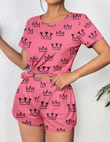 Image of Ekouaer Women's Pajama Sets Short Sleeve Pjs 2 Piece Top and Shorts Sleepwear Comfy Soft Lounge Sets with Pockets