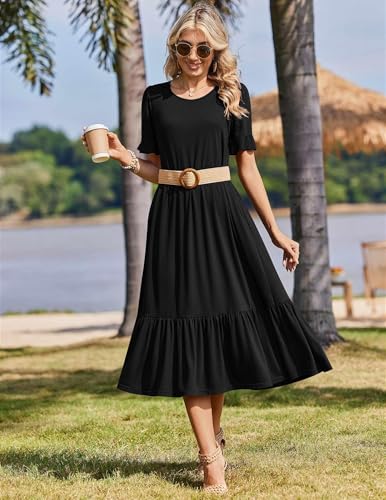 Image of Zeagoo Womens Summer Dresses 2026 Casual Midi Dress Flowy Sundress Ruffle Short Sleeve Tiered Dresses A Line Boho Dress