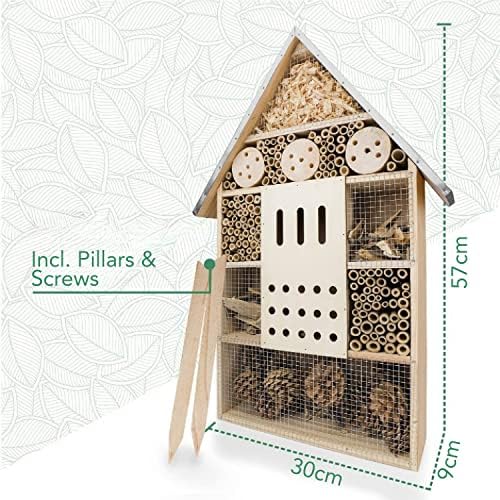 WILDLIFE FRIEND I Insect hotel XXL - with base 76cm & metal roof - Large, Untreated, Insect house for bees, ladybirds & butterflies I Bee hotel & Nesting aid