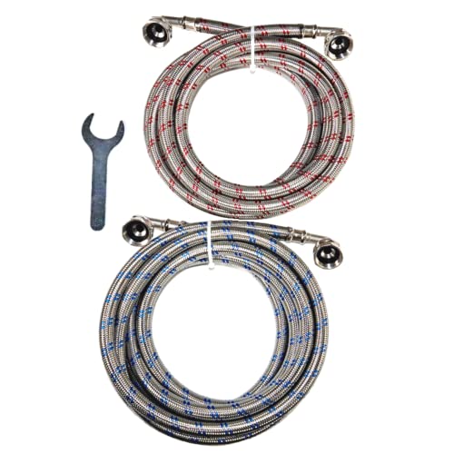 Washing Machine Hoses (4 Ft) - Double 90° Elbow To Fit Tight Spaces - Octagon Connections For Easy & Secure Tightening - Burst Proof Water Supply Line (2 Pack) - Universal Fit To All Wash Machines #TOP5