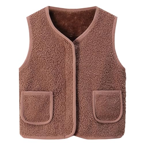 Toddler Boy Girls Fleece Vest Sleeveless Zip Up Sherpa Jacket Baby Kids Fall Winter Waistcoat Outerwear With Pockets Toddler Sherpa Jacket Khaki 5-6 Years