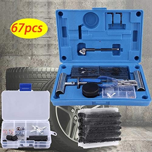 67pcs Kit De Réparation De Pneu, Kit De Réparation De Pneu Universel Tool Set Tubeless De Réparation De Crevaison Kit De Réparation De Pneu Crevaison Avec étui Bleu Pour Voiture