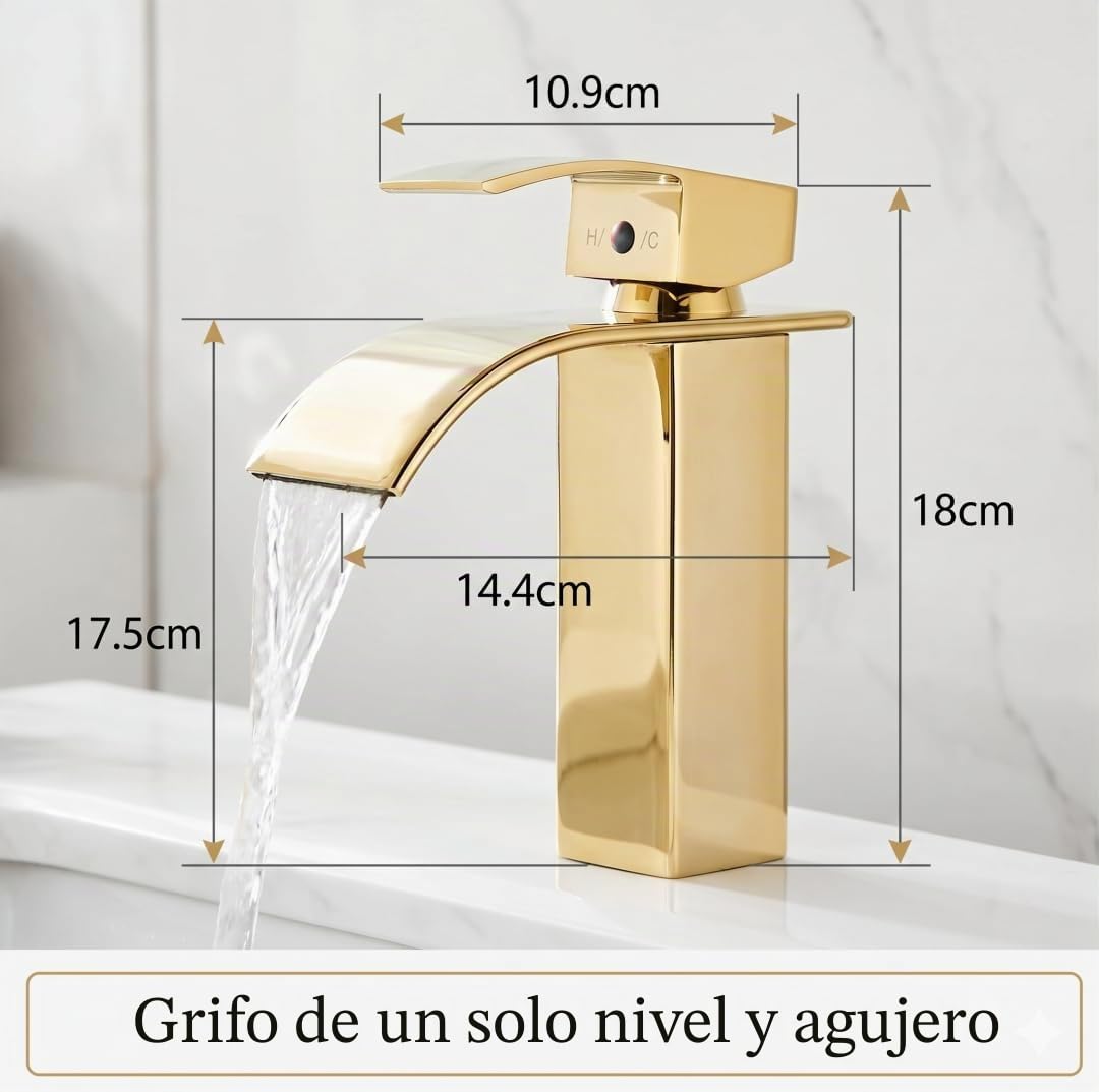 Grifo de lavabo imiiHO 007 (Chrome Gold), acero inoxidable 304, grifo de agua fría y caliente, grifo lleno de agua
