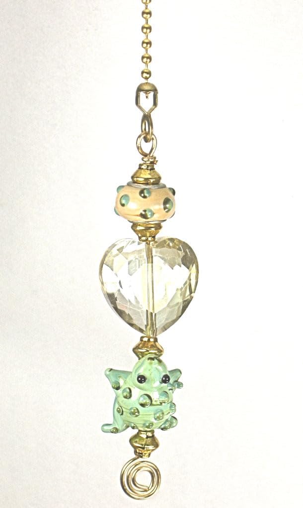 Artisan Tree Frog with Faceted Glass Heart Ceiling Fan Pull Chain/Light Pull