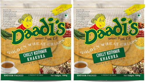 Image of Daadi's Crisp Wheat Chilly Kothmir Khakhra, 180g each (Pack of 6)