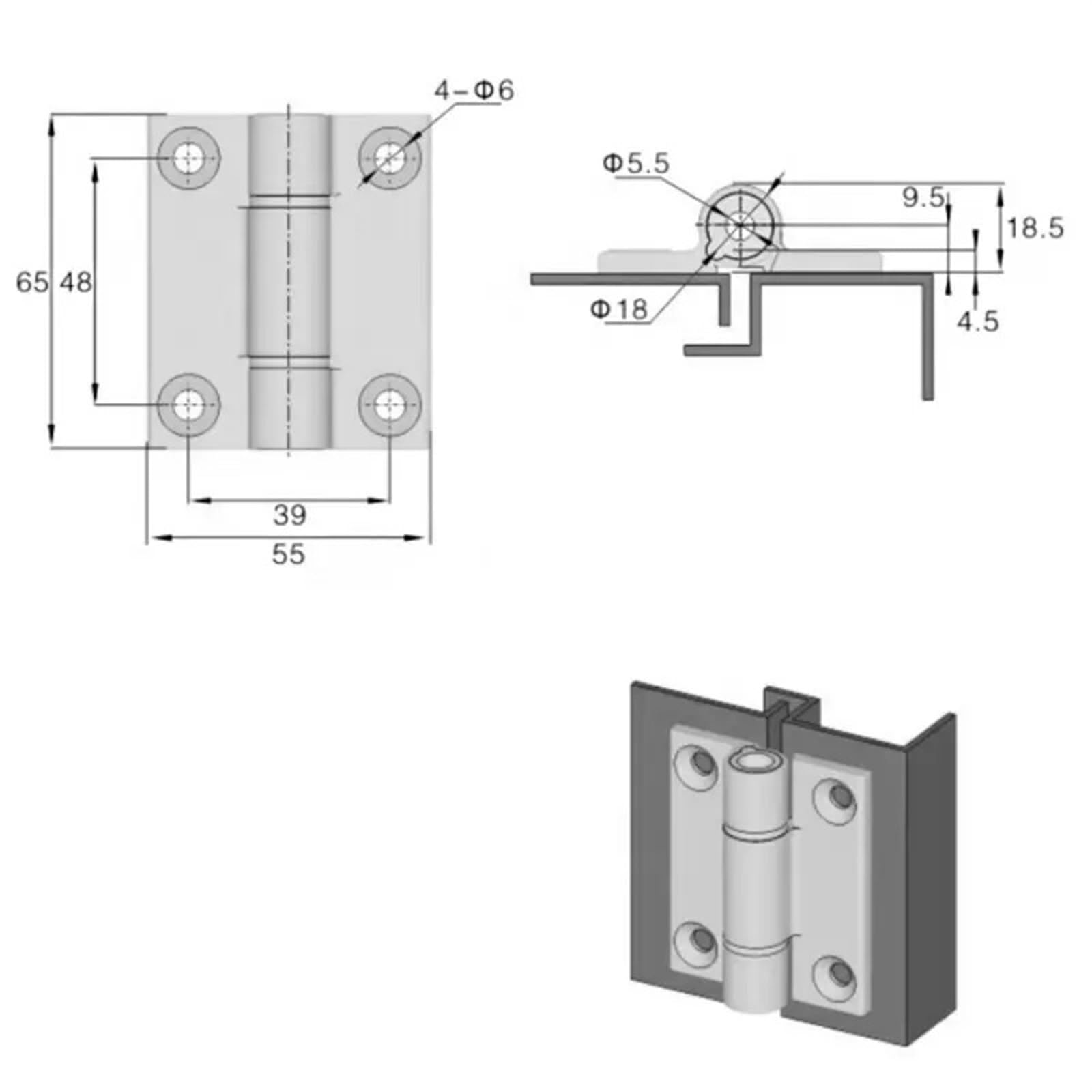 Zawias kontroli pozycji ze stopu cynku 65 x 55 mm regulowany zawias momentu obrotowego 0-2,5 Nm 1 szt. (matowy srebrny)