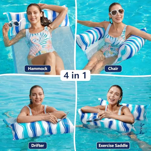Jasonwell Inflatable Pool Hammock Float - 2 Pack Water Hammock Pool Floaties Multi-Purpose (Saddle Lounge Chair Drifter) 4 in 1 Lake Beach Floating Loungers Swimming Pool Floats Toys for Adults (Blue) by Jasonwell - Image 3
