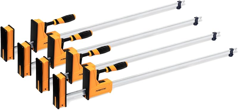 POWERTEC 71602-P2V, 4PK, 48" Abrazaderas paralelas para carpintería Herramienta esparcidora de abrazadera de barra de mandíbula