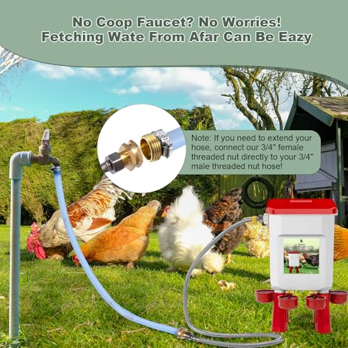 Automatic Chicken Waterer, Float-Controlled Chicken Water Feeder, Large Watering System with 60 Inch Water Hose (One End 3/4''), Poultry Waterer for Duck Quail Turkey Chick (2 Gallons, Red) - Image 6