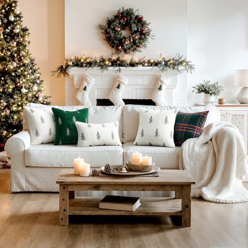 Image of MIULEE Christmas Decorative Pillow Covers Set of 2 Faux Fur Throw Pillows with Embroidered Christmas Tree 18x18 Inch White Black Winter Couch Covers for Festival Sofa Bedroom Living Room Home Decor
