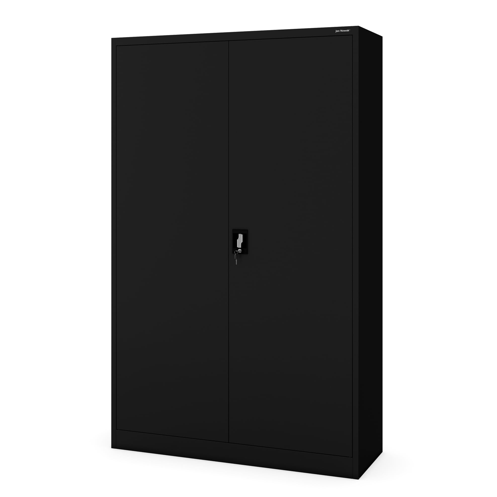 Jan Nowak Armoire de Bureau Métallique C001II 4 Etagères Tôle d'acier Portes Battantes Verrouillable 185 cm x 115 cm x 40 cm Noir