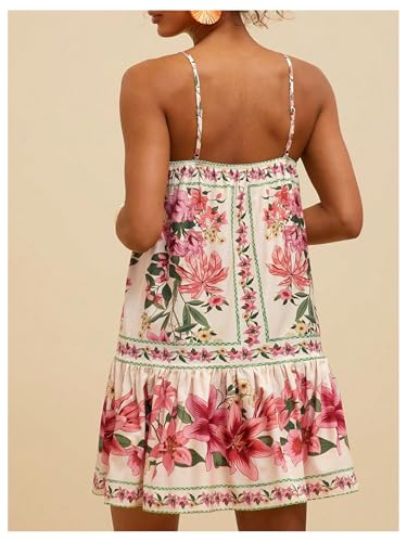 Image of MakeMeChic Women's Floral Boho Dress Sleeveless Vacation Mini Short Dress Tie Backless Sundress