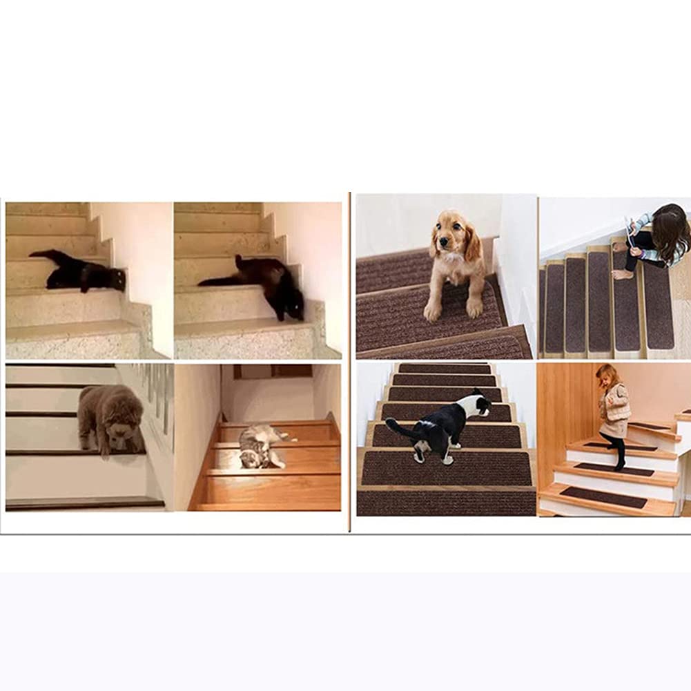 Paquete de 15 Peldaños Antideslizantes para Escalera de Madera - 20x76cm - Marrón - Previene Resbalones en Superficies - Ideal para Niños, Ancianos y Mascotas - 13uds.