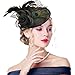 Edith qi Lady Retro Peacock Cocktail Fascinators Sinamay Derby Hats for Wedding Party Black