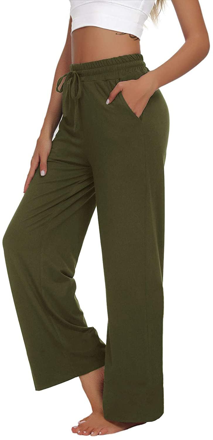 VIGVAN Jogginghose Damen Yogahose Weites Bein Freizeithose Trainingshose Sporthose Aktive Freizeit Gerades Bein Kordelzug Lose Lounge Pants mit Taschen