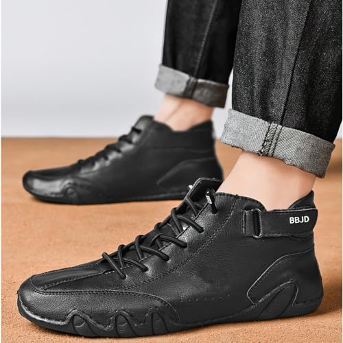Image of baobeijiadao Men's Beck Shoes Waterproof Non Slip High Top Chukka Boots Handmade Suede Caual Outdoor Sneakers