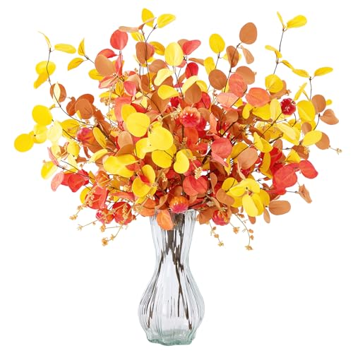 6 PCS Orange Artificial Fall Flowers Stems Autumn Decor, Fake