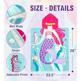 Toddler Bath Towel Hooded - Cotton Kids Beach Towel 24"x24" for Ages 2 to 8, Toddler Towels with Hood Snaps, Soft Terry Poncho Towel as Pool Swim Cover Ups for Girls Boys (Mermaid S) 51tisq7k7uL. SS280