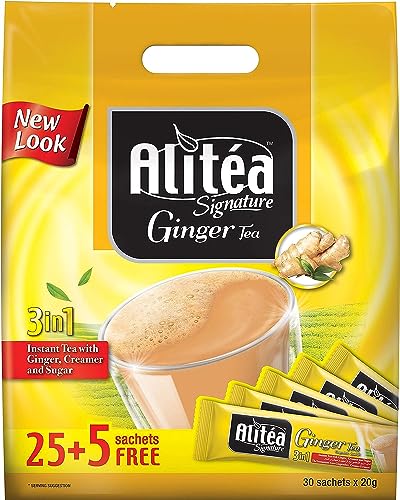 Image of Alitea Signature Ginger Premix Instant Tea 3 in 1, (30 Sachets x 20gms)- 600gms
