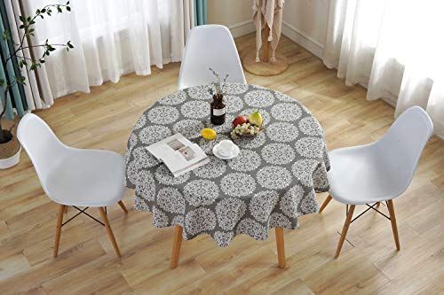 Bringsine Cotton Linen Baroque Style Printed Tablecloth Vintage Round Dinner Picnic Table Cloth Cover for Home Decoration (60 Inch)
