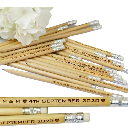 Alwesam Personalized Engraved Wooden Pencils with Eraser Custom Name Pencils for Students Teachers School Office 20 Pack Bulk Classroom Supplies Wedding Baby Shower Graduation Party