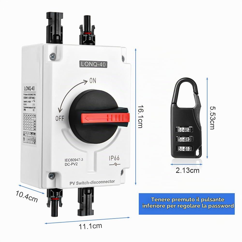 OFFCUP Interruttore Isolatore CC, Solare Sezionatore CC 1200V 32A Interruttore di Separazione CC Interruttore Solare Isolatore Fotovoltaico, Isolatore Fotovoltaico Solar per Pannello, Batteria…