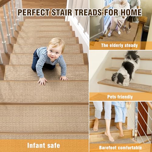 Chenille Stair Treads Non Slip 10pcs Comfortable Stair Runner for Wooden Steps Rubber Backing Stairs Carpet Treads Indoor Staircase Covers Mat with Rubber Backing for Pets Kids 8"X30" Beige by Deerly - Image 6