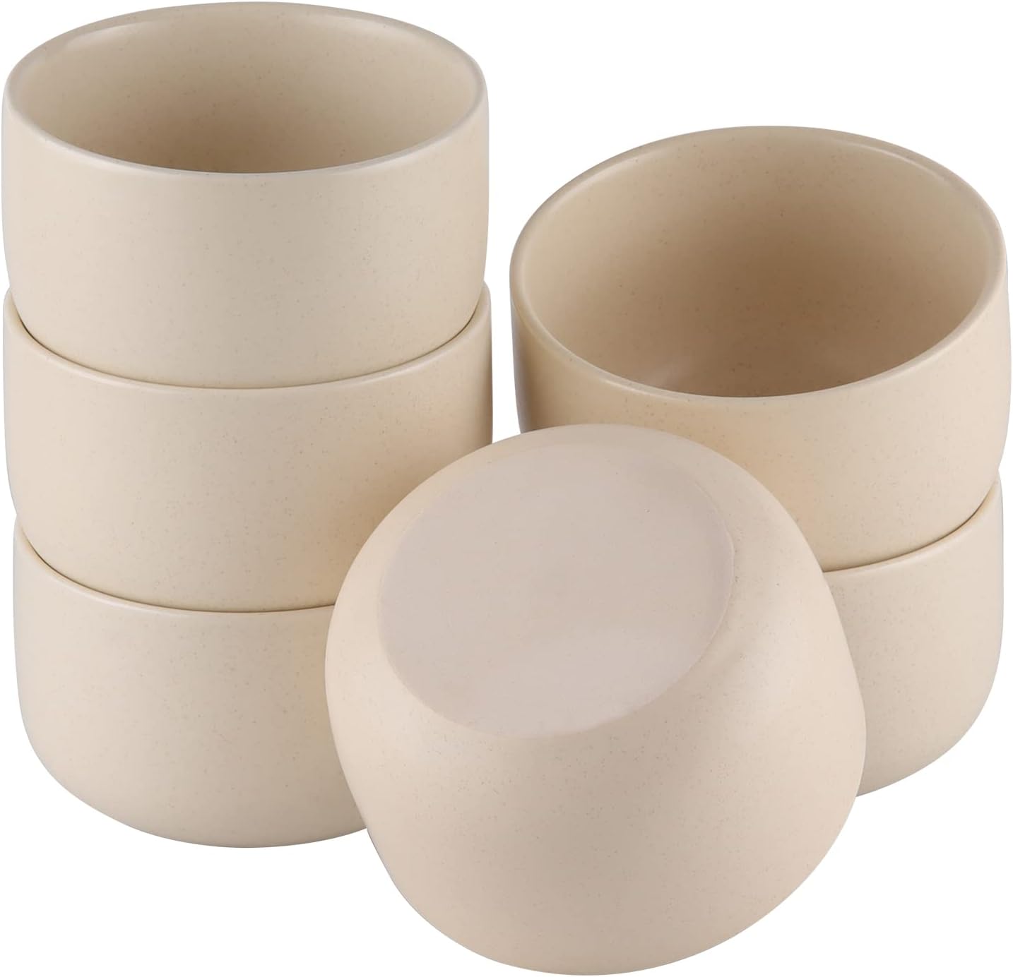 6oz Ceramic Ramekins - For Creme Brulee Porcelain Ramekins Oven Safe,Durable Ramekins for Baking Souffle,Pudding,Serving Dip,Custard,Ice Cream,Charcuterie Bowls,Beige - Set of 6