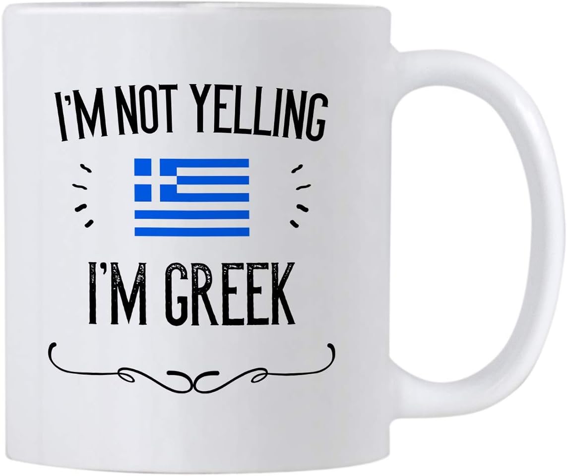 Casitika Funny Greek Souvenirs and Gifts. I'm Not Yelling I'm Greek11 oz Coffee Mug. Gift Idea for Men and Women From Greece Featuring the Country Flag. (White)