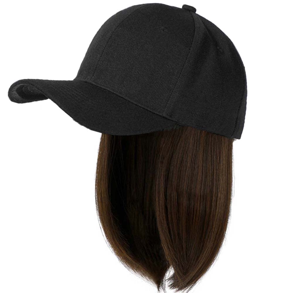 YEKEYI Baseball Cap Wig with Hair Extensions Synthetic Wig Hat for Women Adjustable Baseball Hat (Black Khaki)