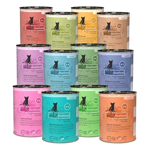 catz finefood Classic Collection Katzenfutter nass XXL Mix-Paket - Gourmet Nassfutter für Ihre Katze ohne Zucker & Getreide, glutenfrei - mit hohem Fleischanteil, Made in Germany (12 x 400g Dosen)