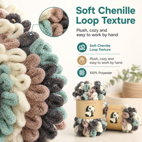 Image of Loop Yarn 5Packs,Shenlin Chunky Chenille Yarn for Hand Knitting Baby Blanket,Machine Washable Polyester Fluffy Thick Bulky Yarn for Scarfs,Craft