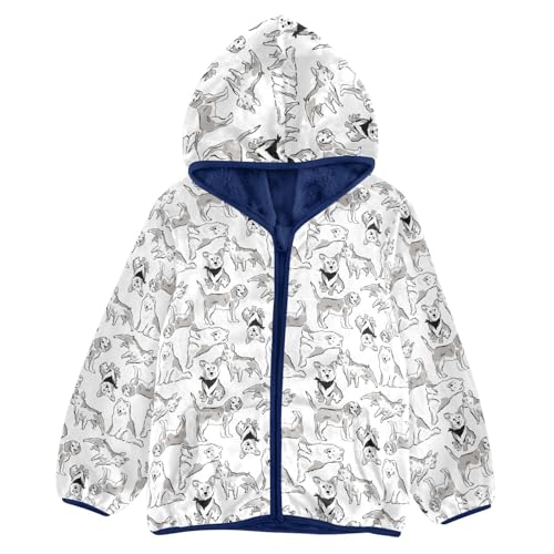 Cute Dog Toddler Fleece Jacket Baby Boys Hooded Zipper Long Sleeve Thick Warm Outerwear 3-10 Years