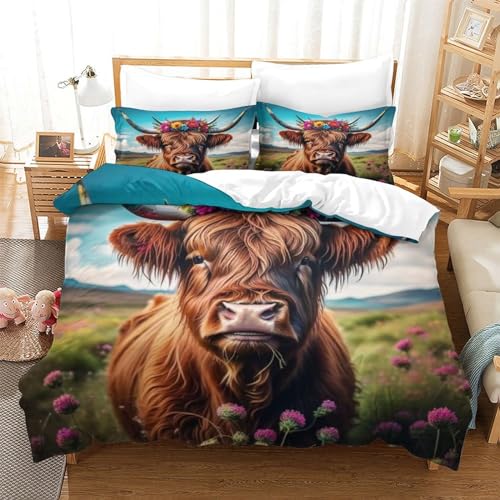 Housse de couette Bétail des Highlands à fermeture éclair et impression 3D animal sauvage