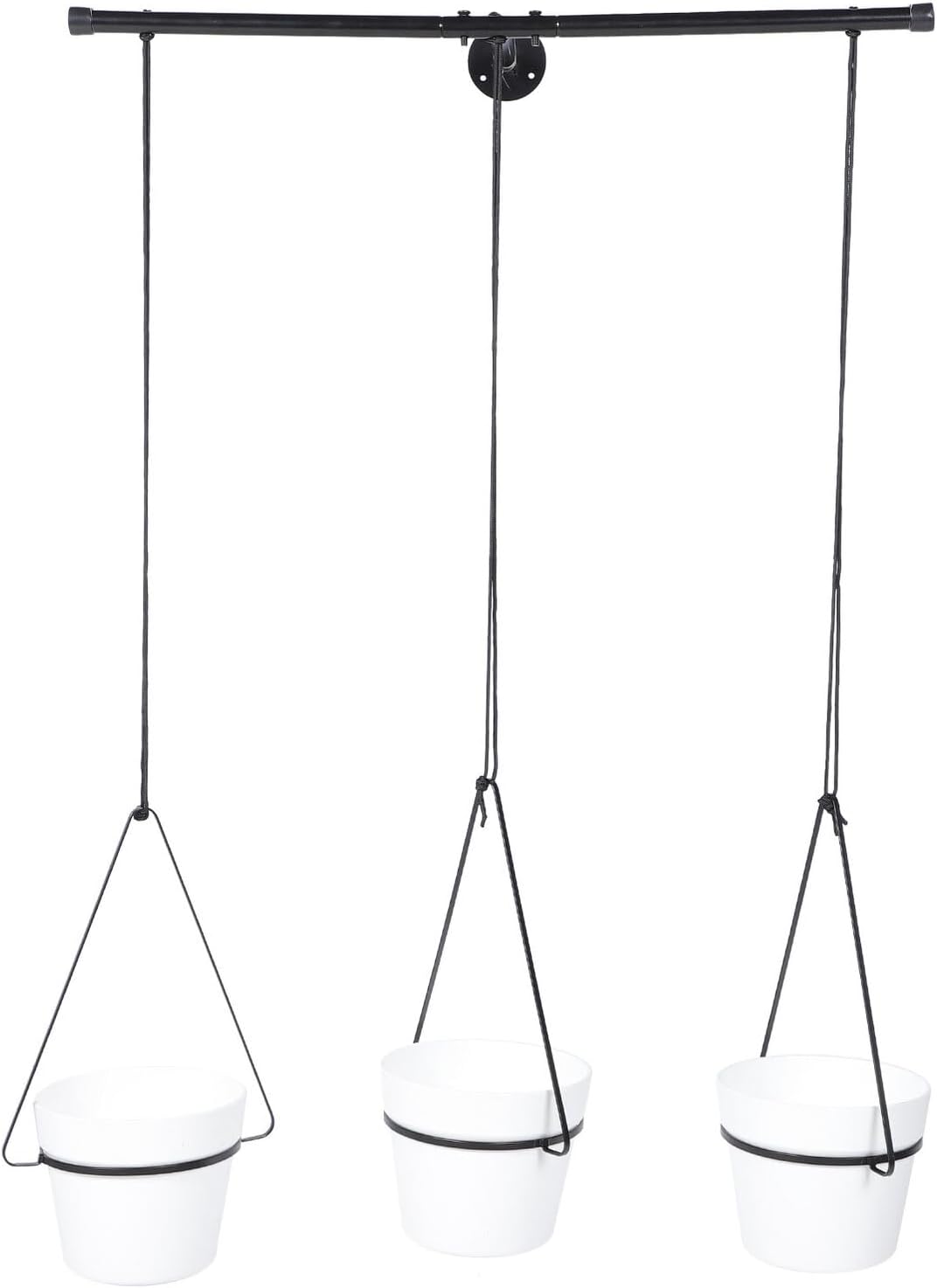 Homoyoyo Metal Indoor Hanging Flowerpot Rack with Removable Planter Holder, Ceiling Mounted Plant Hanger for Wall Decoration, Black Iron Hanging Flower Basket for Home Gardening