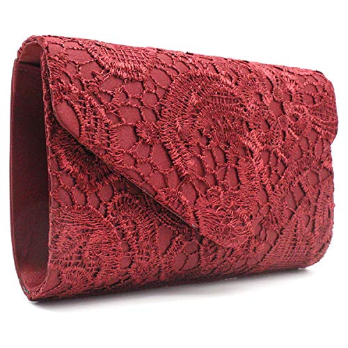 Damen-Clutch-Clutch, Spitze, florales Design, Satin-Spitze, elegante Handtaschen für Partys und Hochzeiten, weinrot (Rot) - N00174ZS Cover