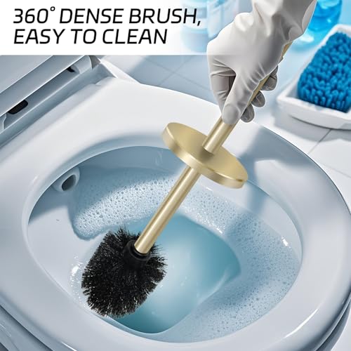 Image of Stainless Steel Toilet Brush with Holder Set for Bathroom Storage and Organization Toilet Bowl Cleaner Brush and Holder (1, Gold)