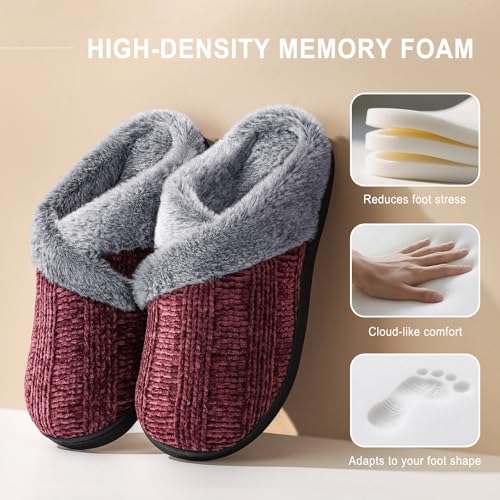 Image of Slippers for Women Fuzzy House Slip on Indoor Outdoor Bedroom Home Shoes | Furry Fleece Lined Ladies Comfy Memory Foam Female Anti-Skid Rubber Hard Sole