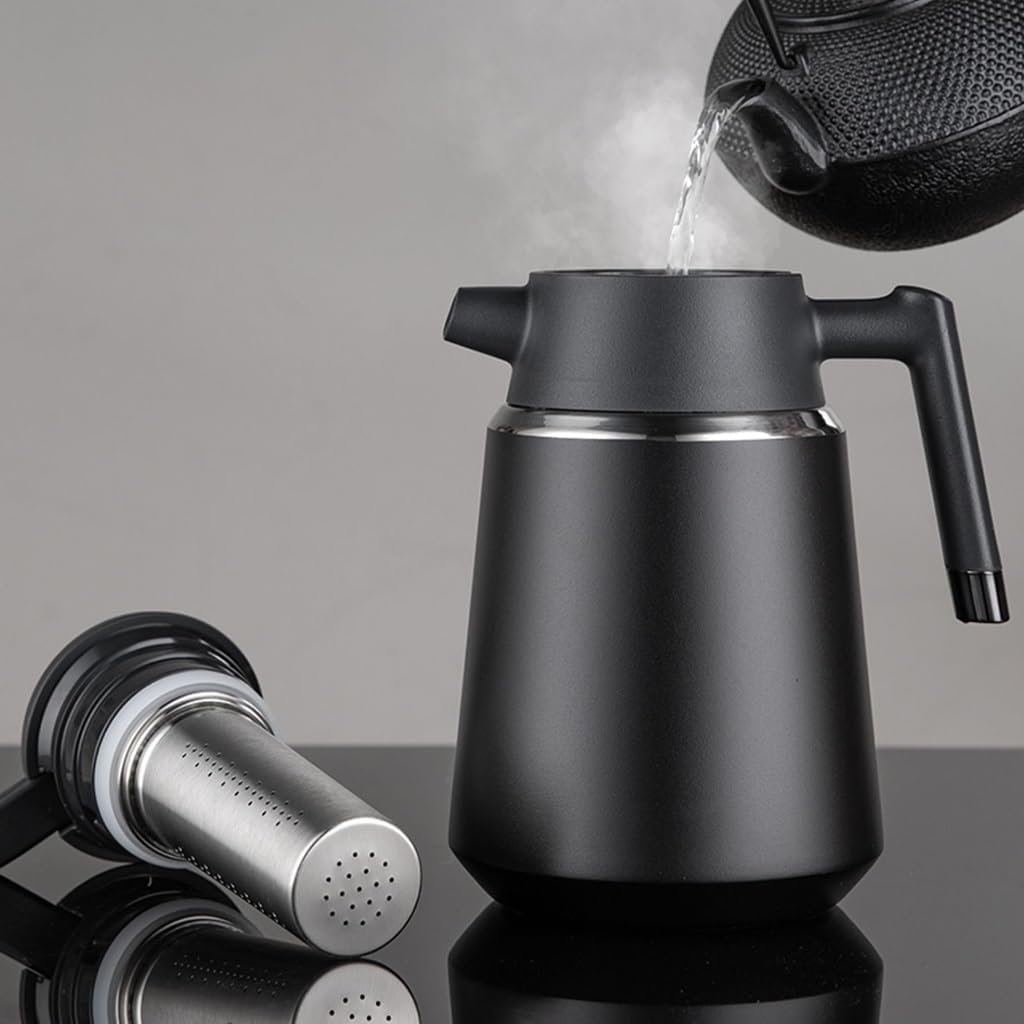 LEIYTFE Hot Coffee Bottle 1.8L Thermal Teapot Household Double Walled Kettle,Double Walled Vacuum Insulated Coffee Pot with Press Button Top,Removable Tea Filter(Red)