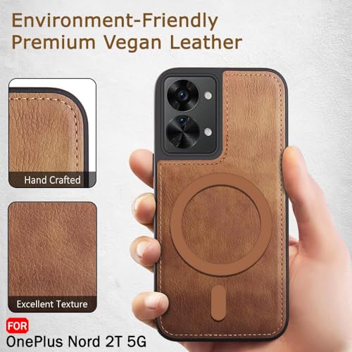 Image of TheGiftKart Genuine Leather Finish Back Cover Case for OnePlus Nord 2T 5G | Shockproof Design | Raised Edges for Camera & Screen Protection | Stunning Minimalist Design (MagSafe Compatible, Brown)