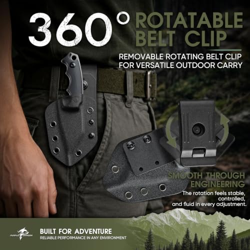 Image of Purple Dragon EDC Fixed Blade Knife with Rotatable Sheath,D2 Survival Knife