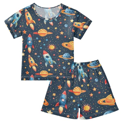ALAZA Space Star Planet Solar System Blue Pajamas Short Sleeve 2 Piece Sleepwear Top and Bottom Pajama Set Unisex
