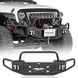 Hooke Road JK Tube Front Bumper for 2007-2018 Jeep Wrangler JK & Unlimited 2/4 Doors, Stubby Stinger Bumper with Winch Mount, D-rings, Bull Bar