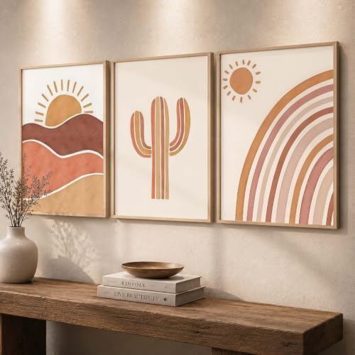 Image of kotart Boho Art Home Decoration Paintings With Frame For Living Room Bed Room Hotel Wall Decor Digital Reprint Set of 3 (20x30 Inch)