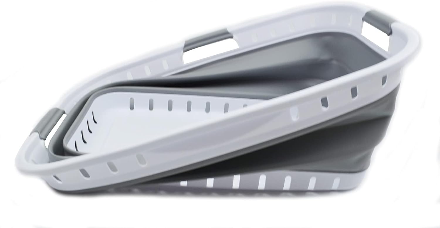 SAMMART 44L (11.62 gallons) Collapsible Plastic Laundry Basket - Foldable Laundry Hamper-Portable Storage Container/Organizer - Pop Up Saving (White/Grey)