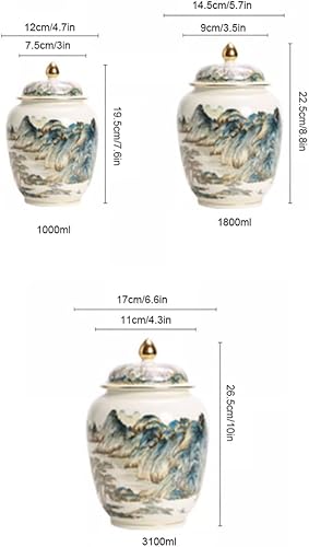 Miniatura 7 de Jarrón de cerámica de jengibre con tapa, frasco de templo chino antiguo, jarrón decorativo esmaltado para decoración del hogar, tarro de