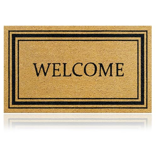 Paillasson Stylish Welcome en Fibre de Coco - 70x40cm - Tapis de Porte de Bienvenue, Surface...