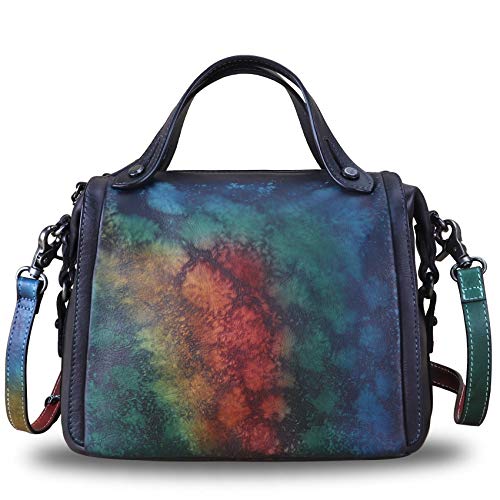 Genuine Leather Satchel Purse For Women Retro Handmade Top Handle Handbag Designer Crossbody Bag (Multicolor1) #TOP13