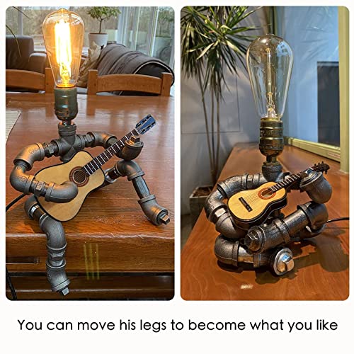 Wibota Music Guitar Table Lamp Art Decor Stuff For Men Him Dvd Lovers Cool Gifts For Edison Bulb Player Steampunk Pipe Man Room Art For Retro Industrial Robot Lights #TOP5