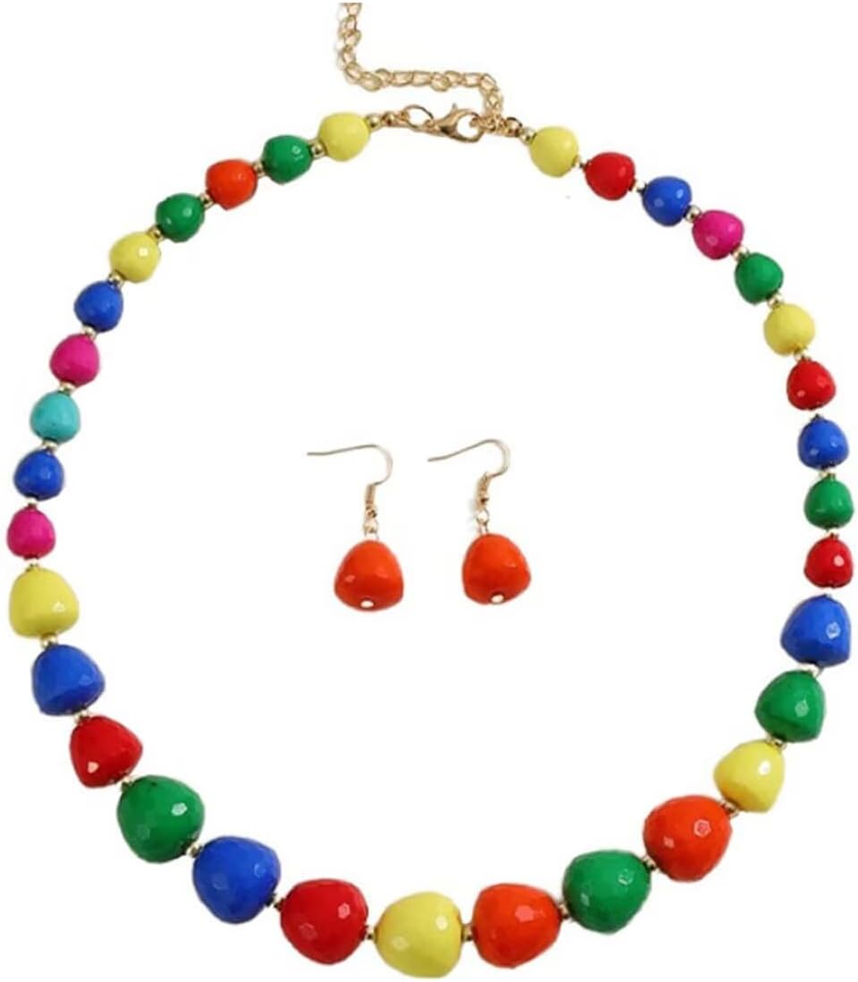 Zian Bohemian Chunky Beaded Necklace Earrings Jewelry Set for Women Colorful Acrylic Resin Irregular Beaded Choker Necklaces Costume Party Accessories Gifts